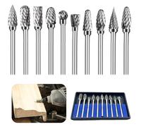 10 PCS Tungsten Carbide Steel Double Cut Rotary Burrs Set, Carbide Rotary Burr Set for Dremel with 1/8" Shank, Rotary Tool Accessories for DIY Woodworking Carving Metal Polishing Engraving Drilling