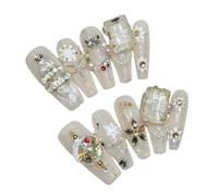 10 Pcs Winter Stick On Nails Christmas Press On Artificial Snowflake False With Christmas Tree Designs