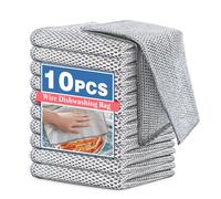 10 Pcs Wire Dishwashing Rag, Double-Layer Non Scratch Wire Dishcloth Multipurpose Wire Miracle Cleaning Cloths for Dry and Wet Cleaning, Metal Dish Cloth for Cookware, Sinks, Dishes, Stove Tops