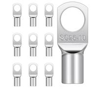 10 Pcs Wire Lugs Battery Cable Ends M10 Tinned Terminals Connectors SC25-10 Crimp Copper Terminals Connectors for Electrical Wiring for Automotive and Marine
