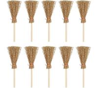 10 Pcs Witch Straw Brooms, Mini Brooms Doll House Dollhouse Accessories Props Miniature Artificial Furniture Halloween Decoration Accessory for Costume Cosplay Party