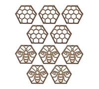 10 Pcs Wooden Bee Coaster Hollow Hex Cup Cushion Honeycomb Decorative Coaster for Coffee Table Drinks