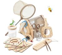 10 PCS Wooden Bug Hunting Kit for Children, Outdoor Explorer Kit with Bug Cage, Magnifying Glass, Compass, Butterfly Net & Storage Bag, Nature Adventure Set, Educational Toys Gifts for Boys & Girls