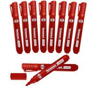 10 pcs x Markers Thick Bullet Tip Permanent Marker Pens Dry Wipe Whiteboard Pens Quick Drying Smear proof Pens Non Toxic Low Odour Works on Plastic Glass Wood Metal (Permanent Markers, Red)