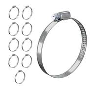 10 PcsHose Clips Adjustable Jubilee Clips 50-70mm, 304 Stainless Steel Hose Clamps, Assorted Worm Drive Pipe Clip Clamps for Exhaust Hoses Gas Water Pipes Fuel Line Garden Connections(50-70mm)
