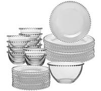 10 Person Glass Bella Perle Crockery Plate & Bowl Set with Salad Bowl | Glass Crockery, Beaded Edge, Bella Perle, Dinner Plate, Side Plate, Dessert Bowl, Salad Bowl, Tableware Set
