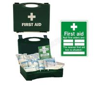 10 Person HSE Workplace First Aid Kit + FIRST AIDER Location Sign