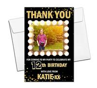 10 Personalised Birthday Gold Sparkle Light Frame Style Thank You Photo Cards N250 - Any Age