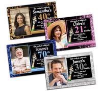 10 Personalised Birthday Party Photo Invitations 18th 21st 30th 40th 50th 60th 70th 80th 90th 100th Any Age Black Gold Pink Blue Silver Glitz Mens Womens