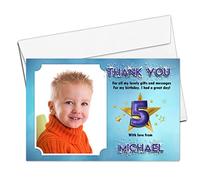 10 Personalised Boys Birthday Party Thank You Photo Cards N247 - Blue Star Sparkle Any Age