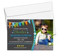 10 Personalised Boys Stars & Bunting Birthday Party Photo Invitations N212-1st 2nd 3rd 5th 6th 8th Any Age