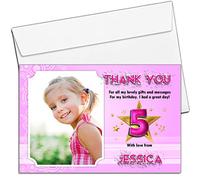 10 Personalised Girls Birthday Party Thank You Photo Cards N54 - Pink Star Sparkle Any Age
