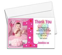 10 Personalised Girls First 1st Birthday Party Thank You Photo Cards N192