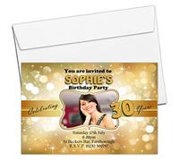 10 Personalised Gold Glitz Adult Birthday Party PHOTO Invitations N151 16th 18th 21st 30th 40th 50th 60th ANY AGE