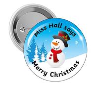 10 Personalised Merry Christmas Xmas Snowman Childrens Pupils Motivational School Praise Teachers Reward Badges 38mm Primary Teaching Services