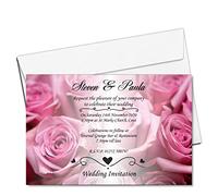 10 Personalised Pink Roses Wedding Invitations Invites N52 Day or Evening