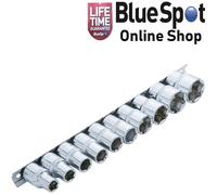 10 PIECE 1/2" SQUARE DRIVE SOCKET SET ON STORAGE RAIL 10mm-24mm, BLUE SPOT 01526