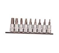 10 Piece 3/8" Drive Torx Socket Set, Chrome Plated Drop Forged Steel, T10 to T55, with Storage Rail