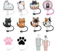 10 Piece Accessory Set for Stanley Cup, 9-10 mm Cat Straw, Reusable Silicone Straw Cover, Dustproof Portable Straw Caps for Stanley Cup Quencher 2.0, 1.2 L and 850 ml Cups