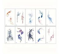 10-Piece Aesthetic Koi Fish Tattoo Sticker Set - Temporary Body Art for Women & Men