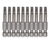 10-Piece Alloy Steel Torx Screwdriver Bit Set with Magnetic Hex Shank, 50mm Length, 6.35mm (1/4") Shank Diameter, Compatible with T25 Screws for Electric, Pneumatic & Rechargeable Screwdrive