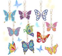 10 Piece Animal Diamond Art Painting Keyring DIY Double Sided Mosaic Painting Keychain Kit Butterfly Full Drill Key Ring Crystal Diamond Pendants Keyrings for Girls Beginners Adult Kids Craft Gifts