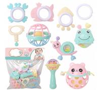 10-Piece Baby Rattle and Teether Toy Set, BPA-Free Sensory Toys for 0-6 Months Infants, Newborn Developmental Toys for Grasping, Shaking, Chewing, Baby Shower Gift