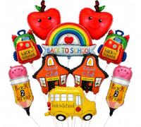 10 Piece Balloon Set, Themed Inflatable Decorations, Designed With Bus Apple Crayon And Pencil Shapes, Suitable For New Term Events And Seasonal Indoor Atmosphere Layout