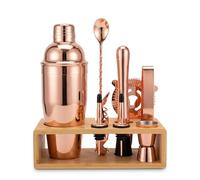 10 Piece Bartender Set 10 Piece Cocktail Kit Home Bar Cocktail Making Set 750ml Shaker and Bamboo Stand Gift Boxed (Rose Gold)