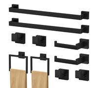 10-Piece Bathroom Accessories Set, Black Bathroom Hardware Set, SUS304 Stainless Steel 2x 23.6" Towel Rail, 2x Toilet Roll Holder, 2x Towel Ring, and 4x Wall Hook for Bathroom