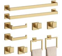10-Piece Brushed Gold Bathroom Accessories Set - 23.6" Towel Bar, Towel Ring, Toilet Paper Holder & Hooks, Wall Mounted Bathroom Hardware, Rust & Corrosion-Resistant, Ideal for Modern Bathrooms