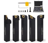 10 Piece Carbide Lathe Tool Set, 20mm Shank, 5 Indexable Inserts + 5 Metal Turning Holders - in Aluminium Case