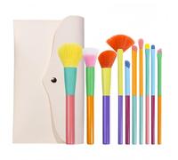 10-Piece Colorful Makeup Brush Set with Travel Case, Soft Synthetic Bristles, Thickened Aluminum Ferrule, Face & Eye Brushes for Powder, Blush, Contour, Eyeshadow & Brow (B)