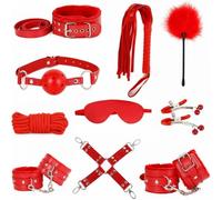 10 Piece Combination Smooth Textured Soft Leather Bedroom Training Kit With Artificial Leather Training Whip, Couple Gift - D12-Uk