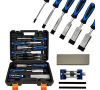 10-Piece Cr-V Steel Wood Chisels Set with Non-Slip Handle, Chisel(6/13/20/25/32/38mm) for Wood Carving DIY Woodworking, with Woodworking Pencil, Honing Guide, Sharpening Stone, Storage Case