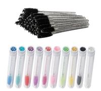 10-Piece Disposable Mascara Brushes Tubes Set -10 Empty Wand Tubes with 60 Diamond Eyelash Brushes, Spoolies for Eyelash Extensions, Makeup Tools (Mixed Color+Black, 10 Pack)