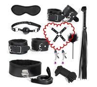 10 Piece Fashion Pilates Black Plush Leather Set, Lightweight Casual Wrist Yoga Tool Set, Fun Cosplay Accessories With Cross Buckle Whip, Couple Gift