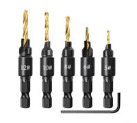 10-Piece for HSS Countersink Drill Bit Set with 1/4" Hex Shank for Woodworking, Compatible with #5#6#8#10#12 Screws, Includes 5 Replaceable Bits and Hex Wrench