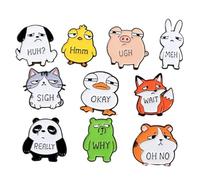 10-Piece Funny Cartoon Animal & Mood Speech Bubble Enamel Lapel Pin Set, Cute Cat Dog Bear Squirrel Emoji Expression Brooch with Sayings like Oh No, Ugh, Hmm, Whimsical Statement Badge for Jackets