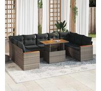 (grey) vidaXL 10 Piece Garden Sofa Set with Cushions Black Poly Rattan Acacia
