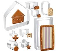 10 Piece Gingerbread House Cookie Cutter Set, Stainless Steel 3D House Cookie Cutters, Includes Wall, Door, Window, Roof, Chimney, Star Decor Cutters Christmas DIY Baking Decorations and Family Fun