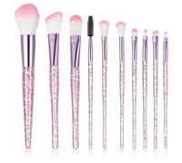 10 Piece Glitter Crystal Pink Makeup Brush, Glitz and Glam Eyeliner Blush Brushes, Bling Professional Foundation Concealer Eye Shadow Brushes Tools Set, Essentials Bedazzled Face Cosmetics Blending Br