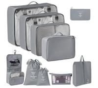 10-Piece Grey Travel Packing Cube Set - Luggage Organiser Bags For Suitcases & Storage Durable Nylon