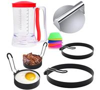 10-Piece Griddle Breakfast Kit,Stainless Steel Smash Burger Press,Batter Dispenser, 8" Large Omelette Ring,6" Pancake Ring,4" Round Egg Ring,3"Egg Ring and Silicone Cake Cup
