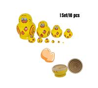 10-Piece Hand-Painted Wooden Babushka Nesting Dolls - Yellow Duck Cartoon Design for Decor & Gift