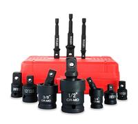 10 Piece Impact Socket Adapter Set with Case, 1/4" 3/8" 1/2" Sizes ZJT-10