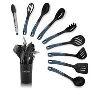 10-Piece Kitchen Cooking Utensils Set - Non-stick Heat Resistant Silicone Kitchen Gadgets Cookware Tools, Cooking Utensils Set with Holder, Pots & Pans Accessories - NutriChef NCUTL10DS (Blue/Black)