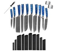 10 Piece Kitchen Knife Set, High Carbon Stainless Steel Knives Set, Professional Chef Knife Set, Cooking Knife Set, Japanese Knife Set, Damascus Pattern, Sharpener, Full Tang, Anti-Slip,