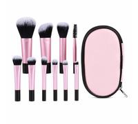 10-Piece Makeup Brush Set, black handles and a matching