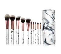 10 Piece Marble Makeup Brush Set Brush Holder, Advanced Synthetic Foundation Powder Concealer Eye Shadow Facial Makeup Brush Set (Color2)